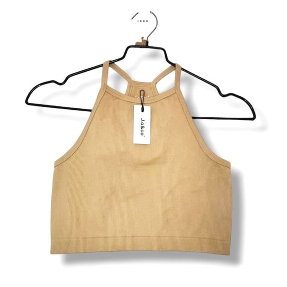 NWT J.o & Co Selena High Neck Cropped Ribbed Top in Warm Sand Sz XS/S - Picture 4 of 12